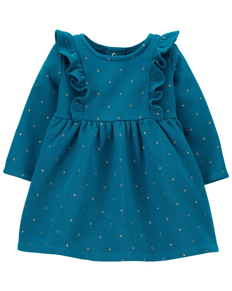 VESTIDO ML VERDE PUNTOS DORADOS
