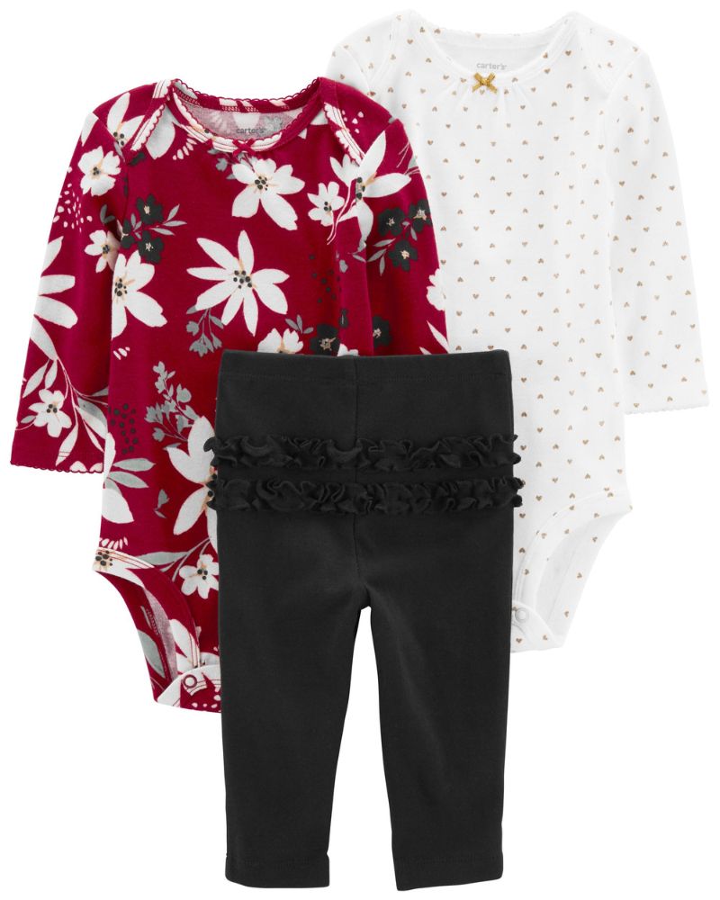 CONJUNTO BASICO FLORAL ROJO