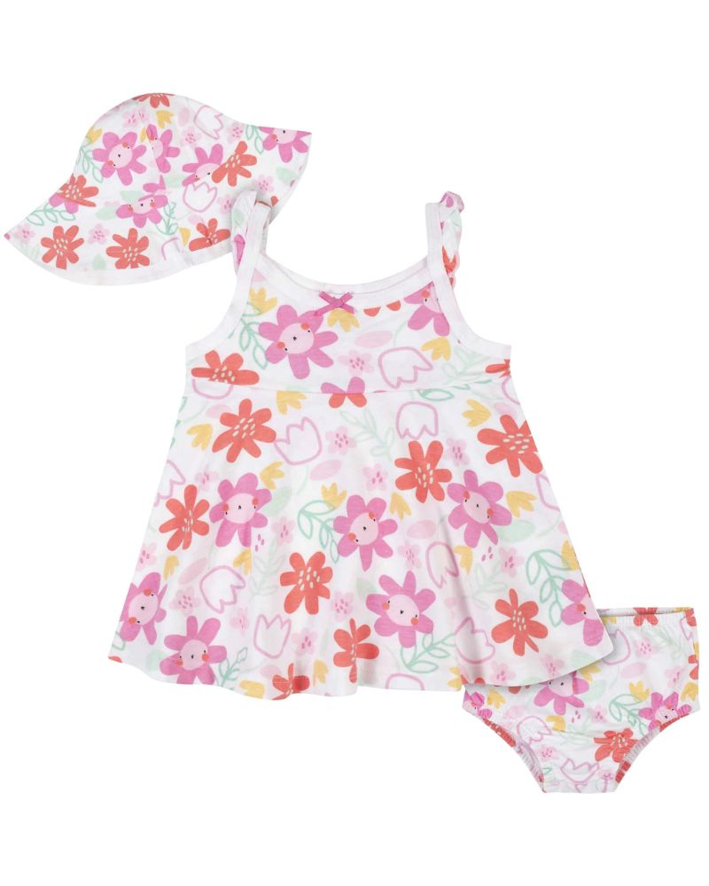 PACK X3 – VESTIDO, SOMBRERO Y COBERTOR DE PAÑAL – FLORAL