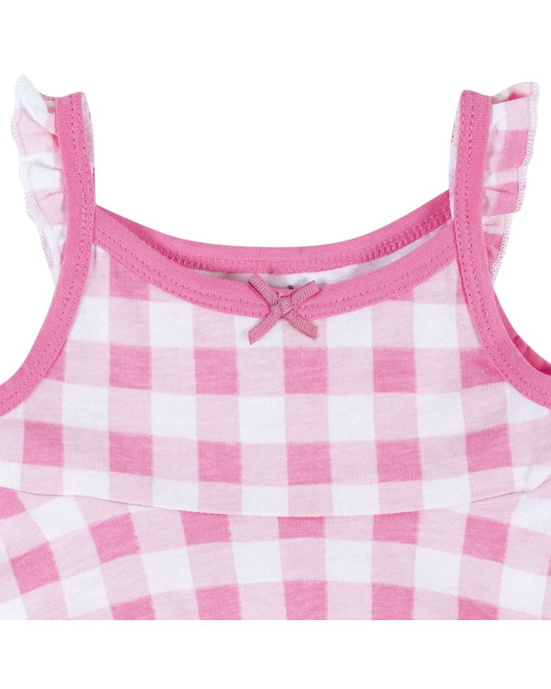 PACK X3 – VESTIDO, SOMBRERO Y COBERTOR DE PAÑAL – CUADROS ROSAS