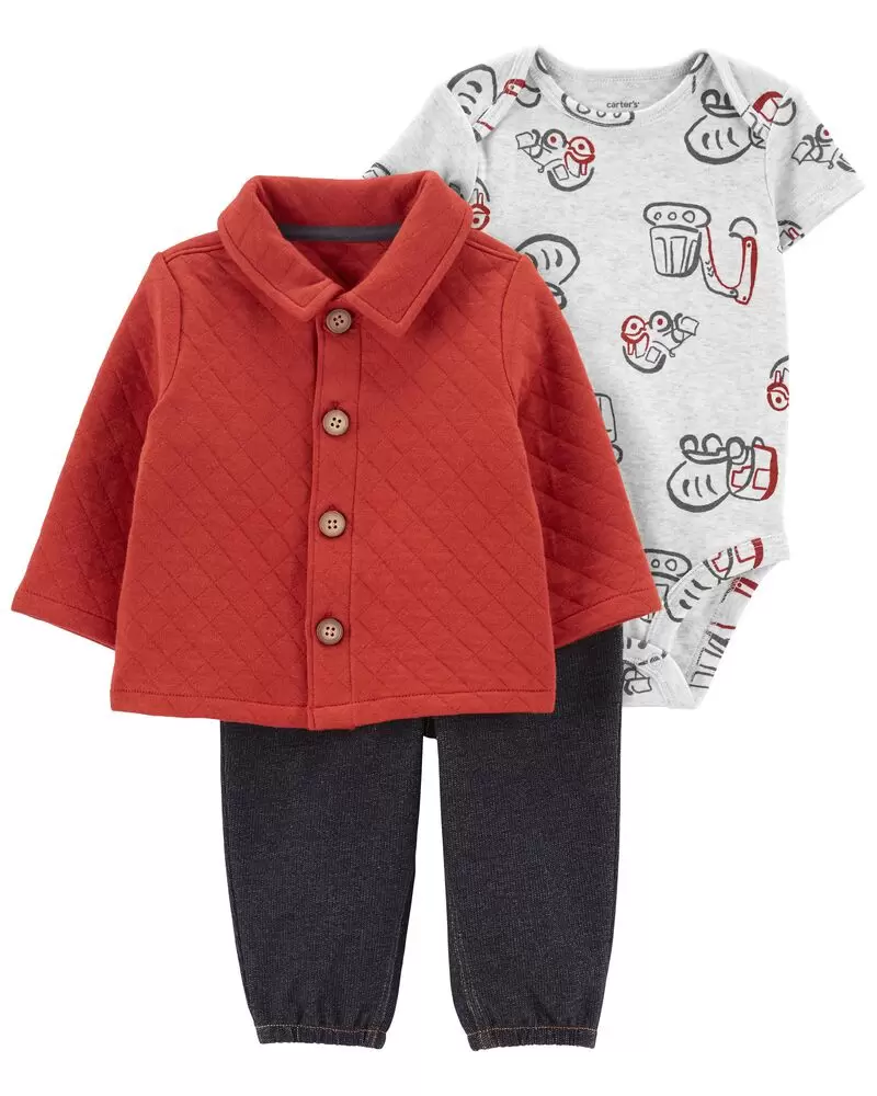 CONJUNTO CON CASACA ROJA CON BOTONES