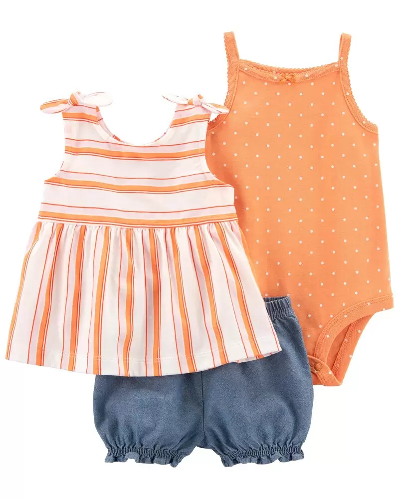 CONJUNTO CORTO RAYAS NARANJAS