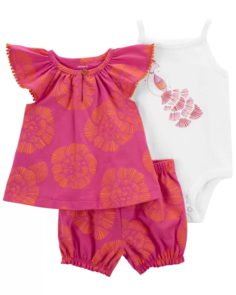 CONJUNTO CORTO FLORES NARANJAS