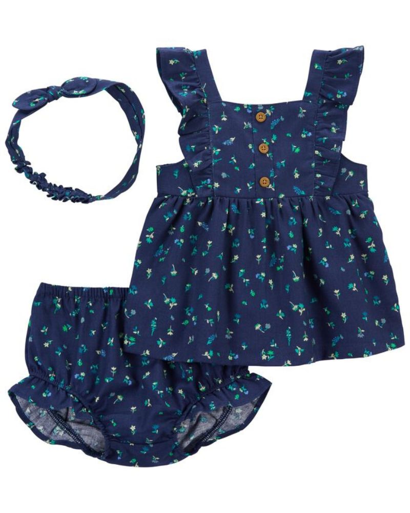 CONJUNTO X3 CON DIADEMA – AZUL FLORAL